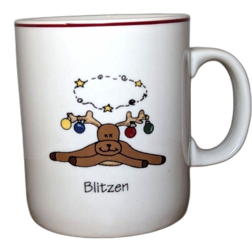ABC Distributing Blitzen Reindeer Coffee Mug Holiday Splits Garland Ceramic Gift